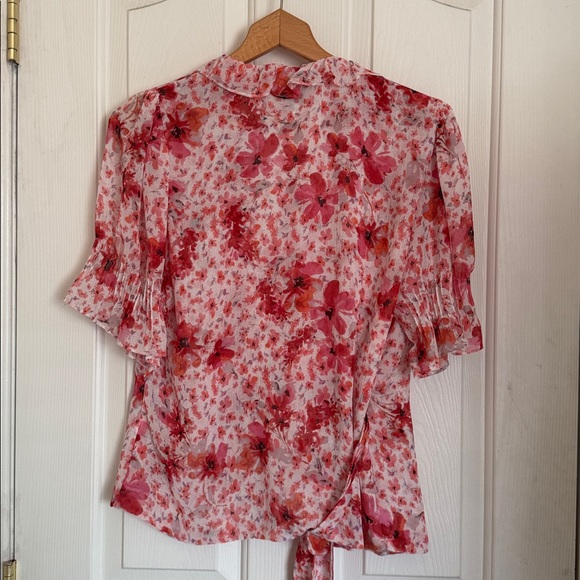 Misa Los Angeles Sybil Gardenia Pink Floral Chiffon Wrap Tie Top Blouse size M - Picture 4 of 10